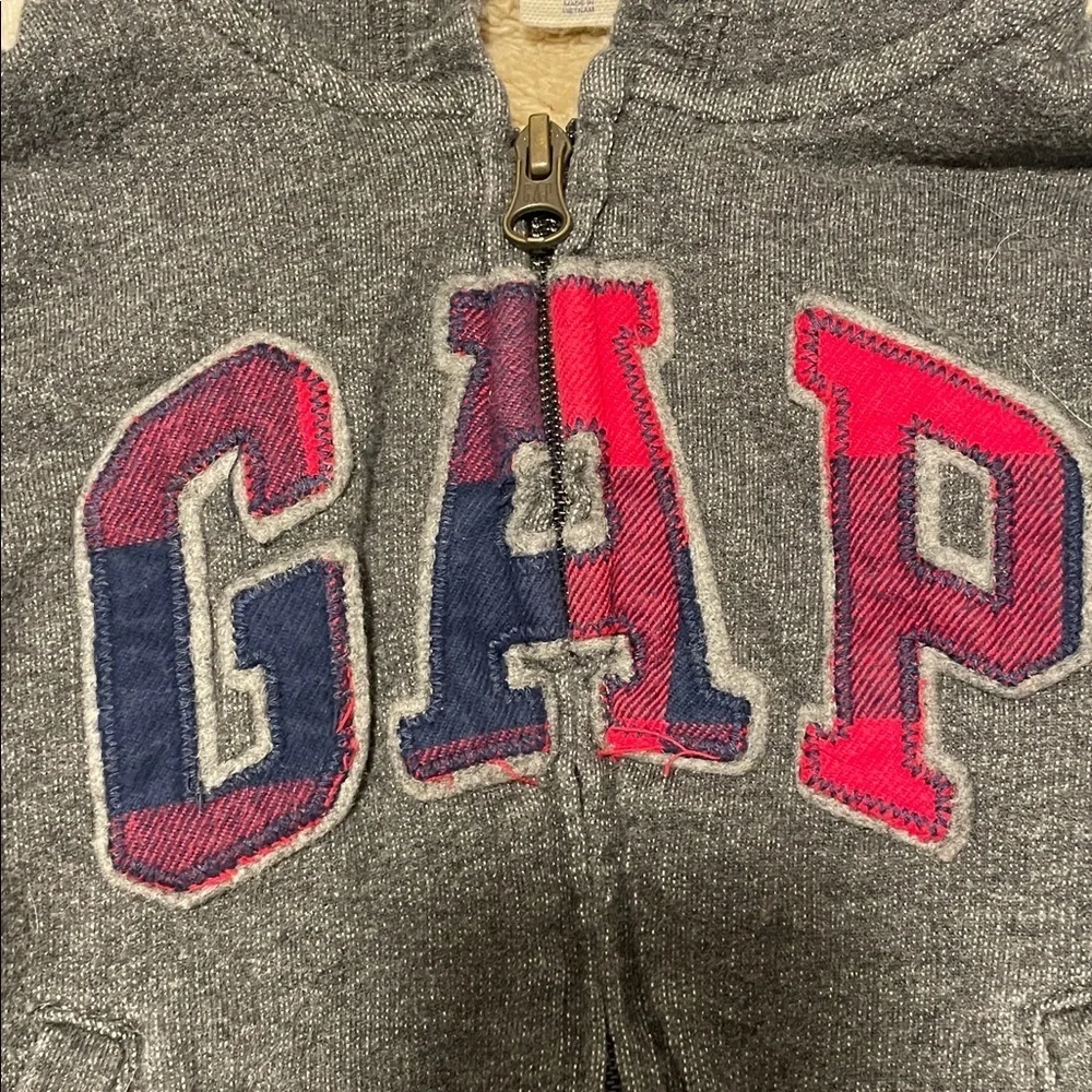 GAP Kids Charcoal Hoodie with Red and Blue Letters